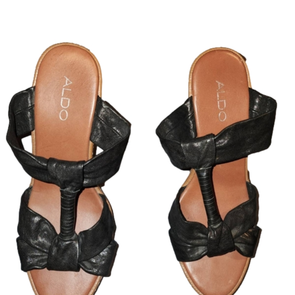 C - Aldo Black Sandal Wedges Sz 9.5